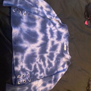 Dark Blue Tie Dye Sweatshirt With Metal Holes on Both Sides